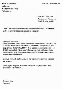 Lettre de RÉSILIATION Modèles Gratuits